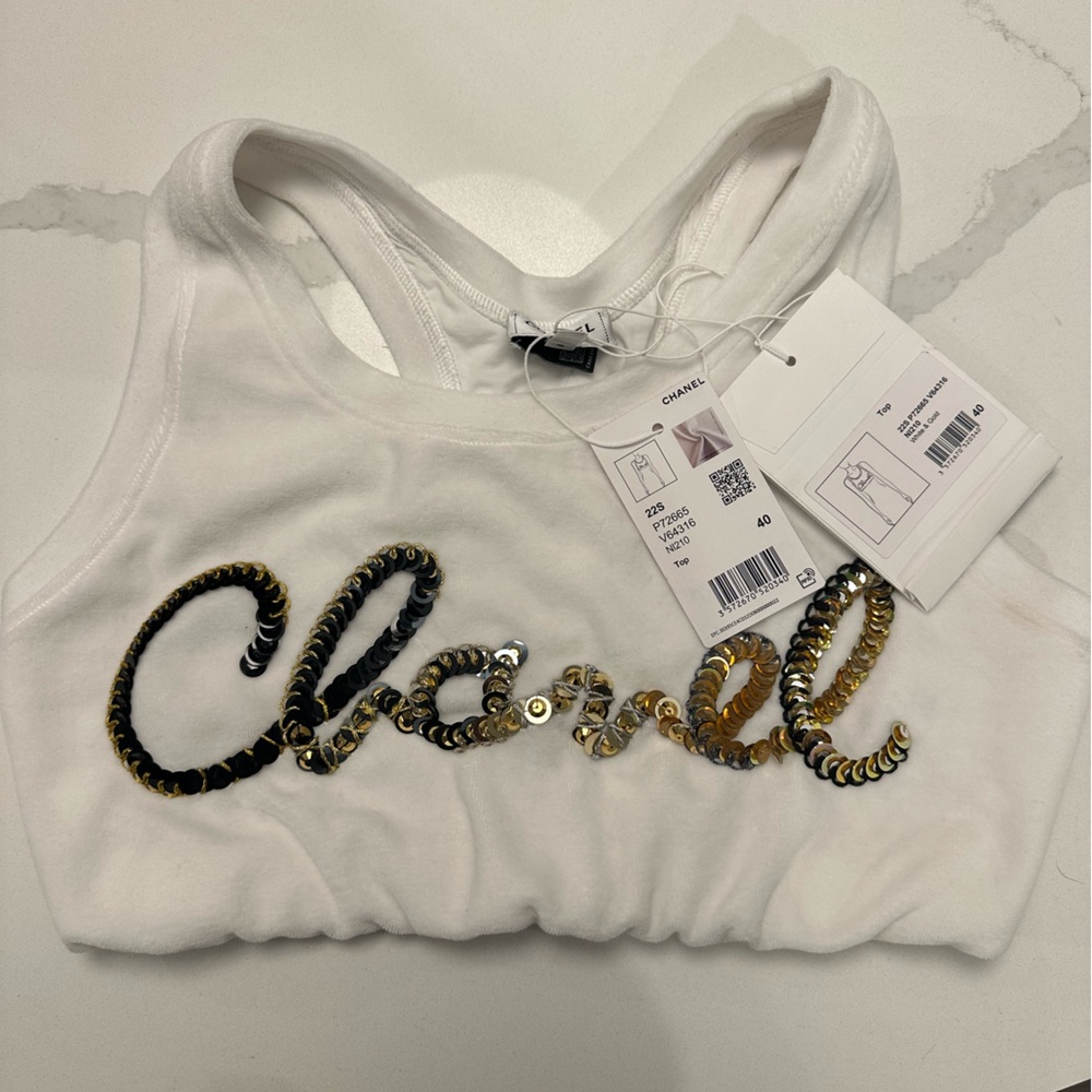CHANEL VELOUR CROP TOP SIZE 40 NEW W/ TAGS